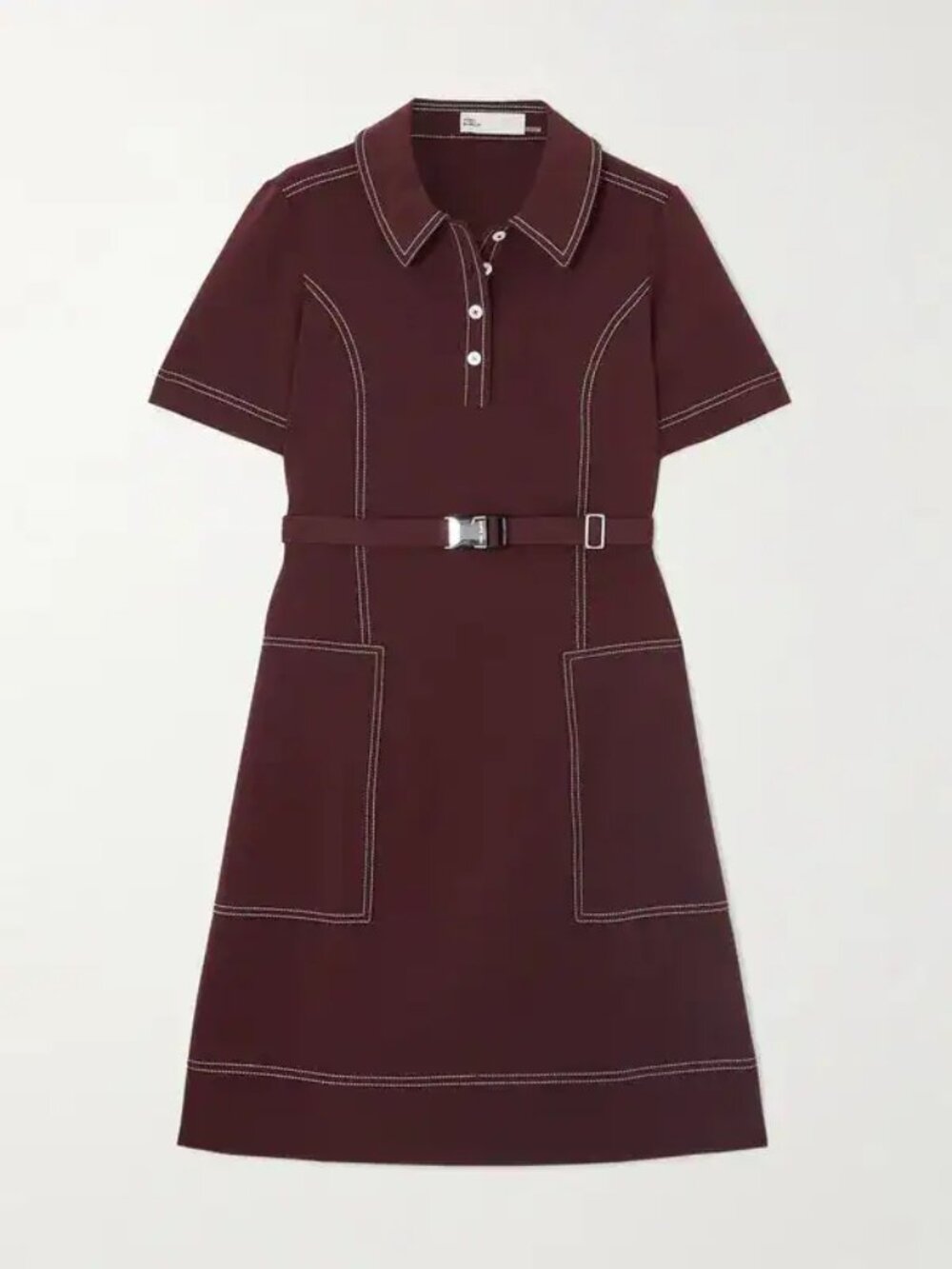 Tory Burch Burgundy Pick Stitch Short Sleeve Belted Golf Dress